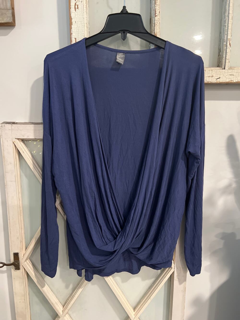 Prana size medium blue draped wrap top in modal